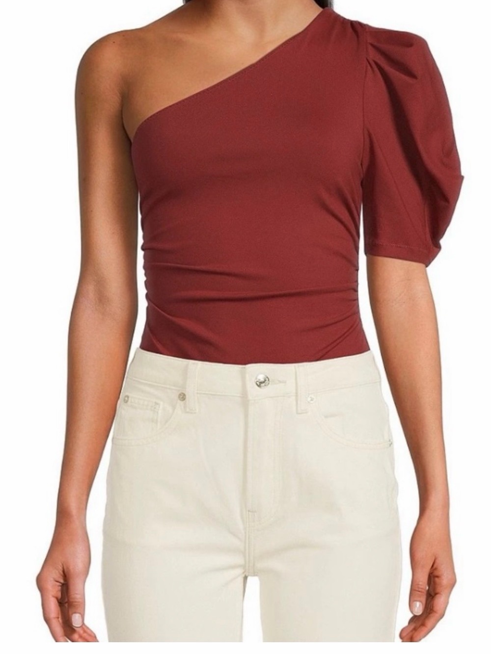 Free People One-Shoulder Puff Sleeve Bodysuit